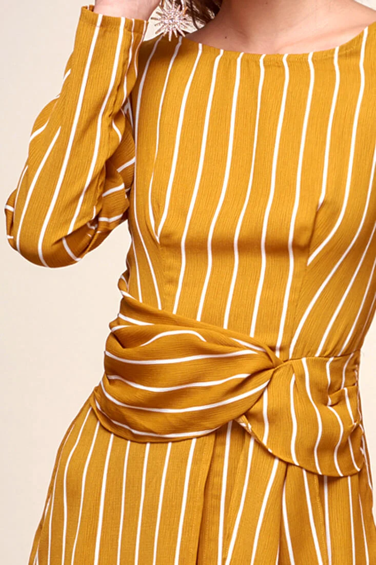 Abbey Waist Tie Pinstripe Romper Mustard & White - Image 3