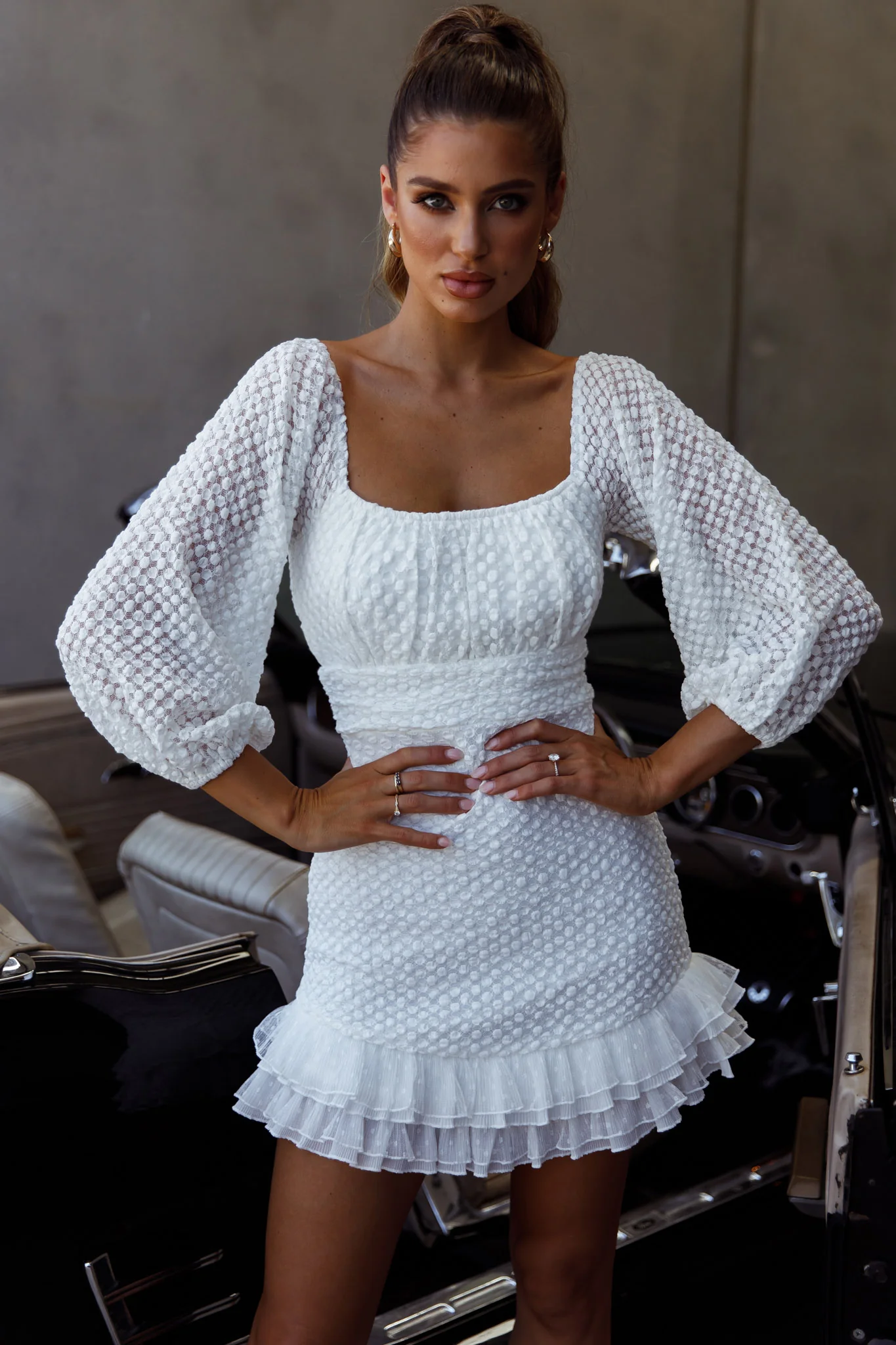 Abby Frill Hem Lace Dress White - Image 5
