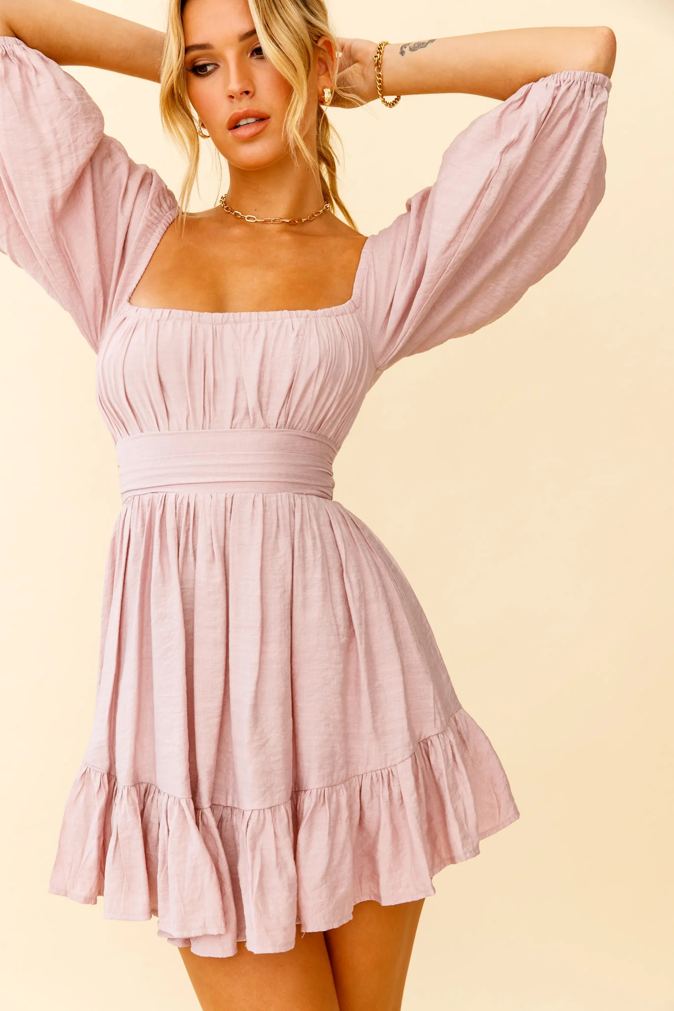 Abby Off-Shoulder Tie-Up Back Dress Blush - Image 6