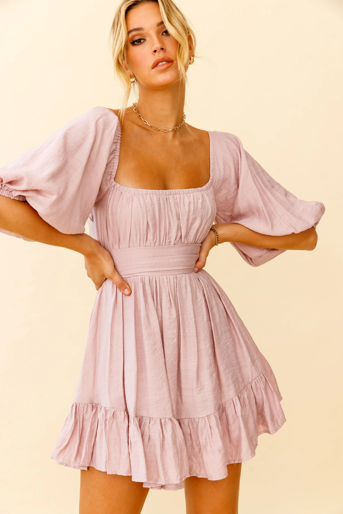 Abby Off-Shoulder Tie-Up Back Dress Blush - Image 8