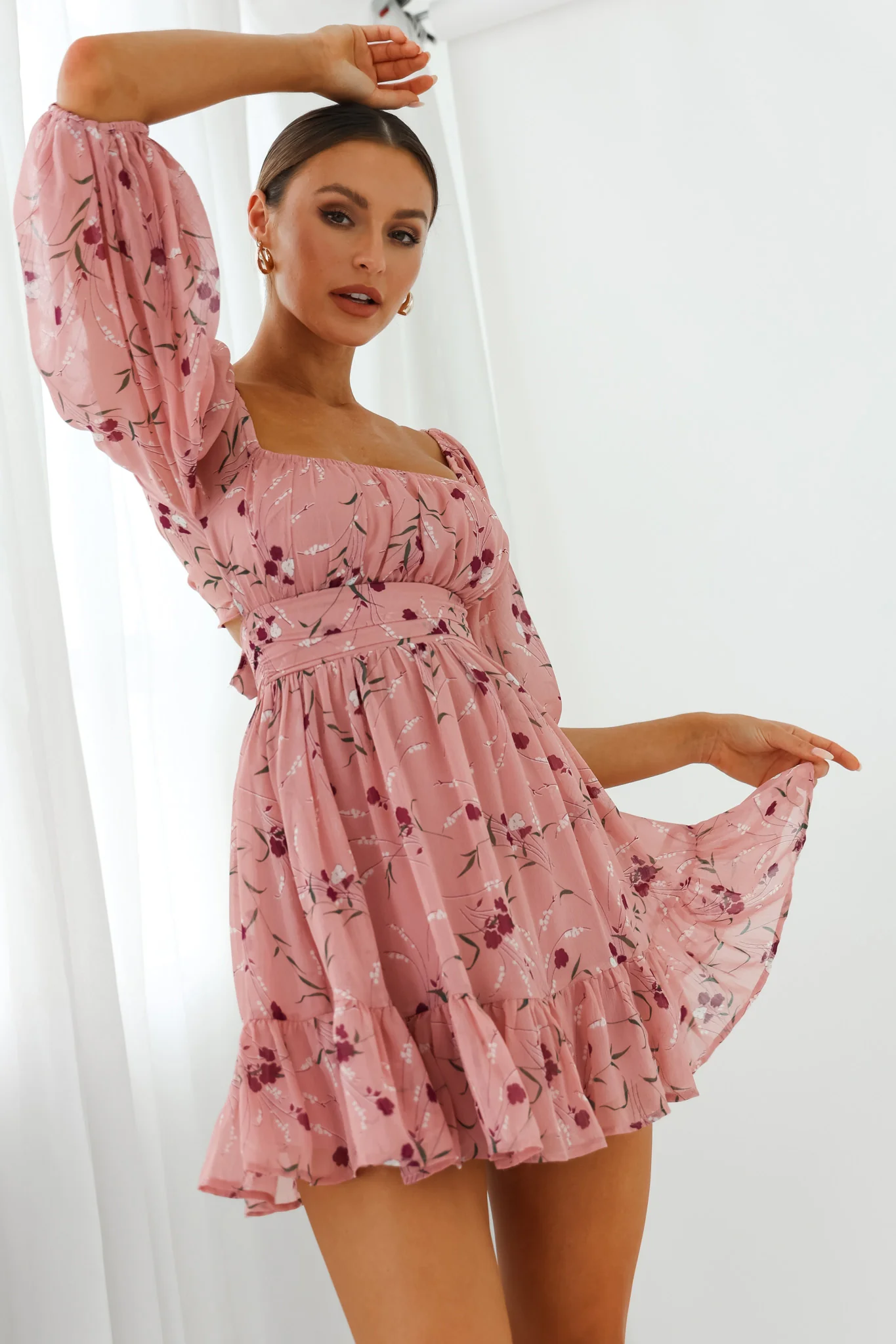 Abby Off-Shoulder Tie-Up Back Dress Floral Print Rose - Image 6