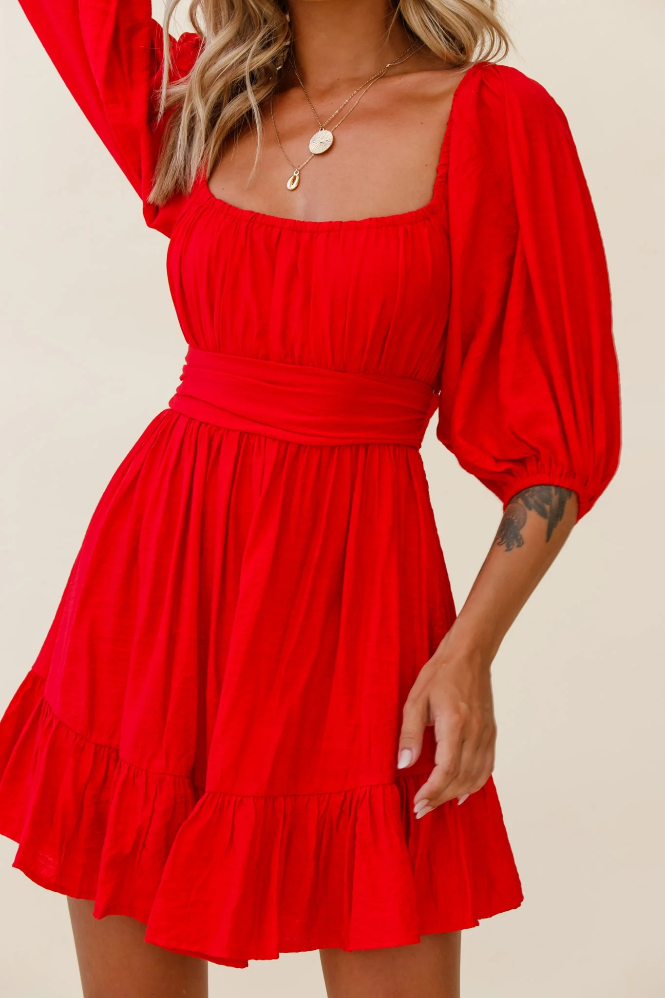 Abby Off-Shoulder Tie-Up Back Dress Red - Image 4