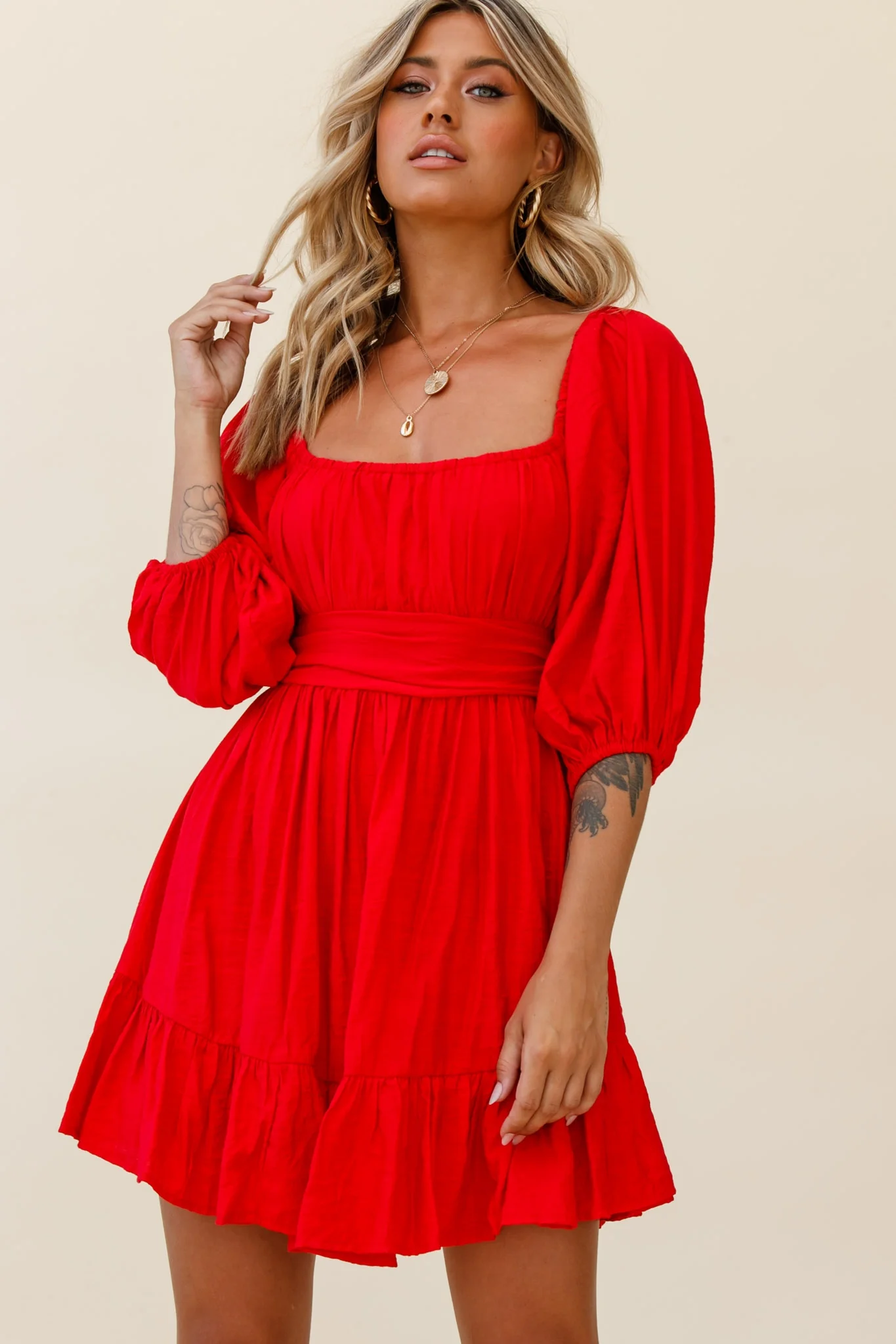 Abby Off-Shoulder Tie-Up Back Dress Red - Image 5