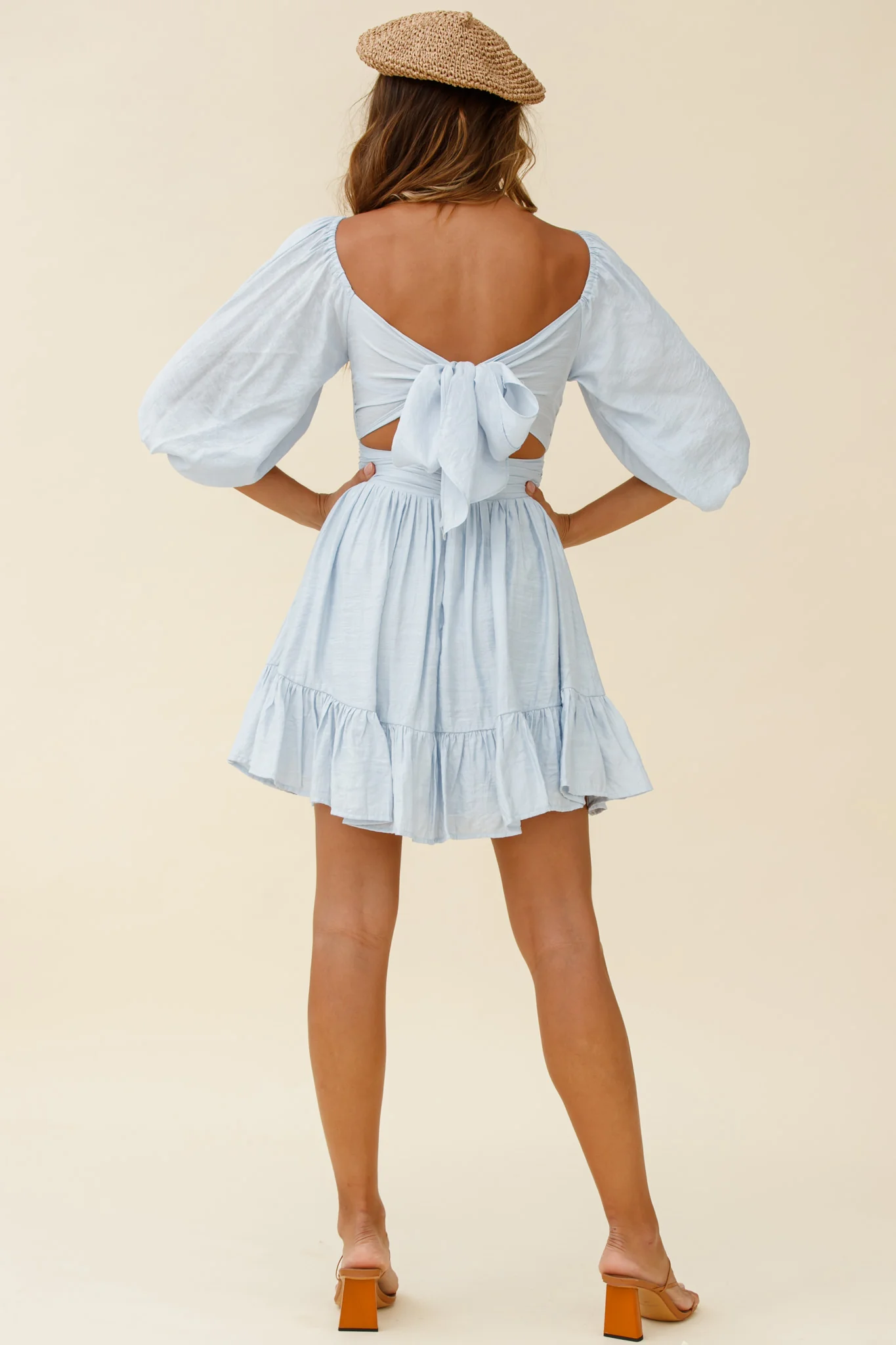 Abby Off-Shoulder Tie-Up Back Dress Steel Blue - Image 3