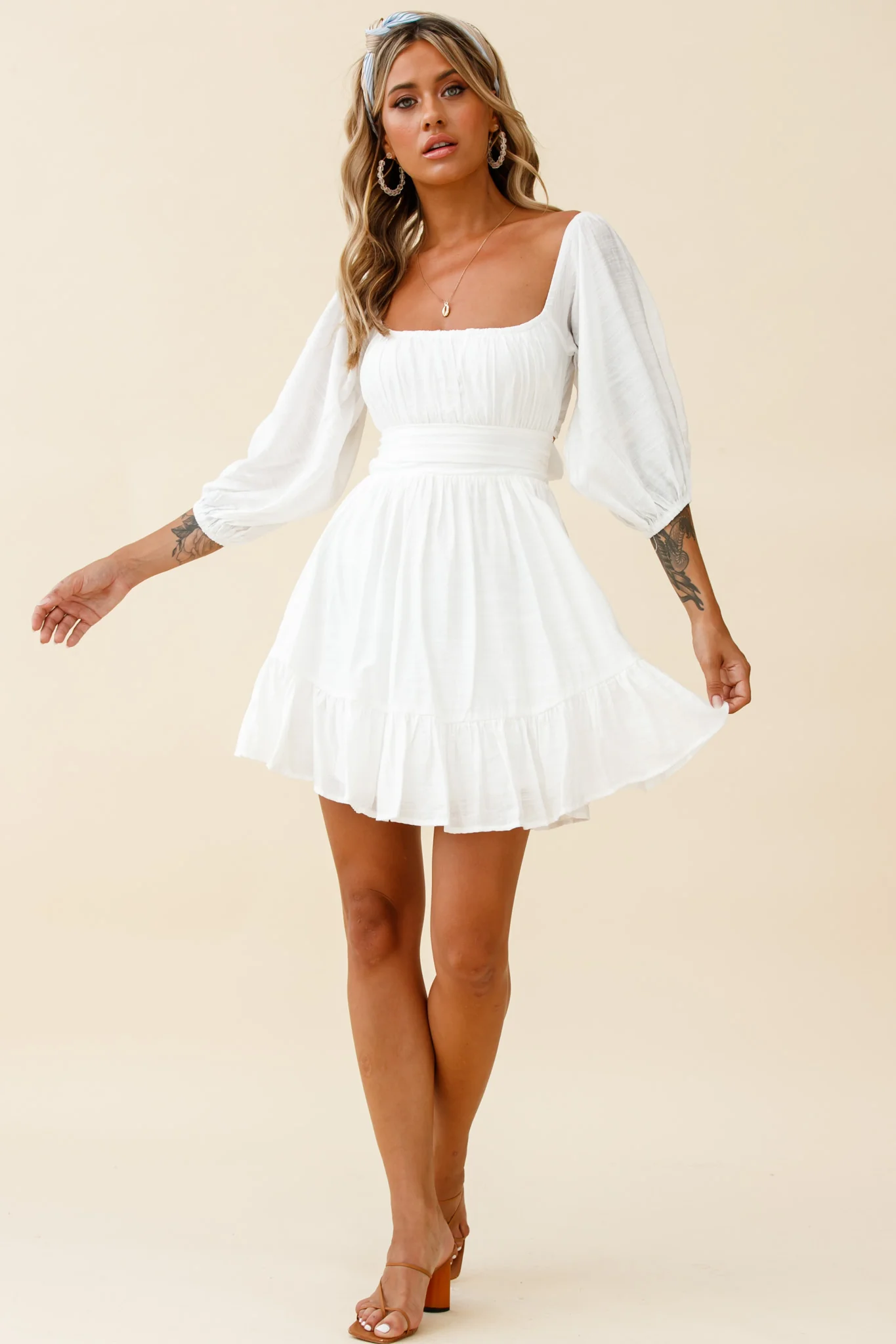 Abby Off-Shoulder Tie-Up Back Dress White - Image 2