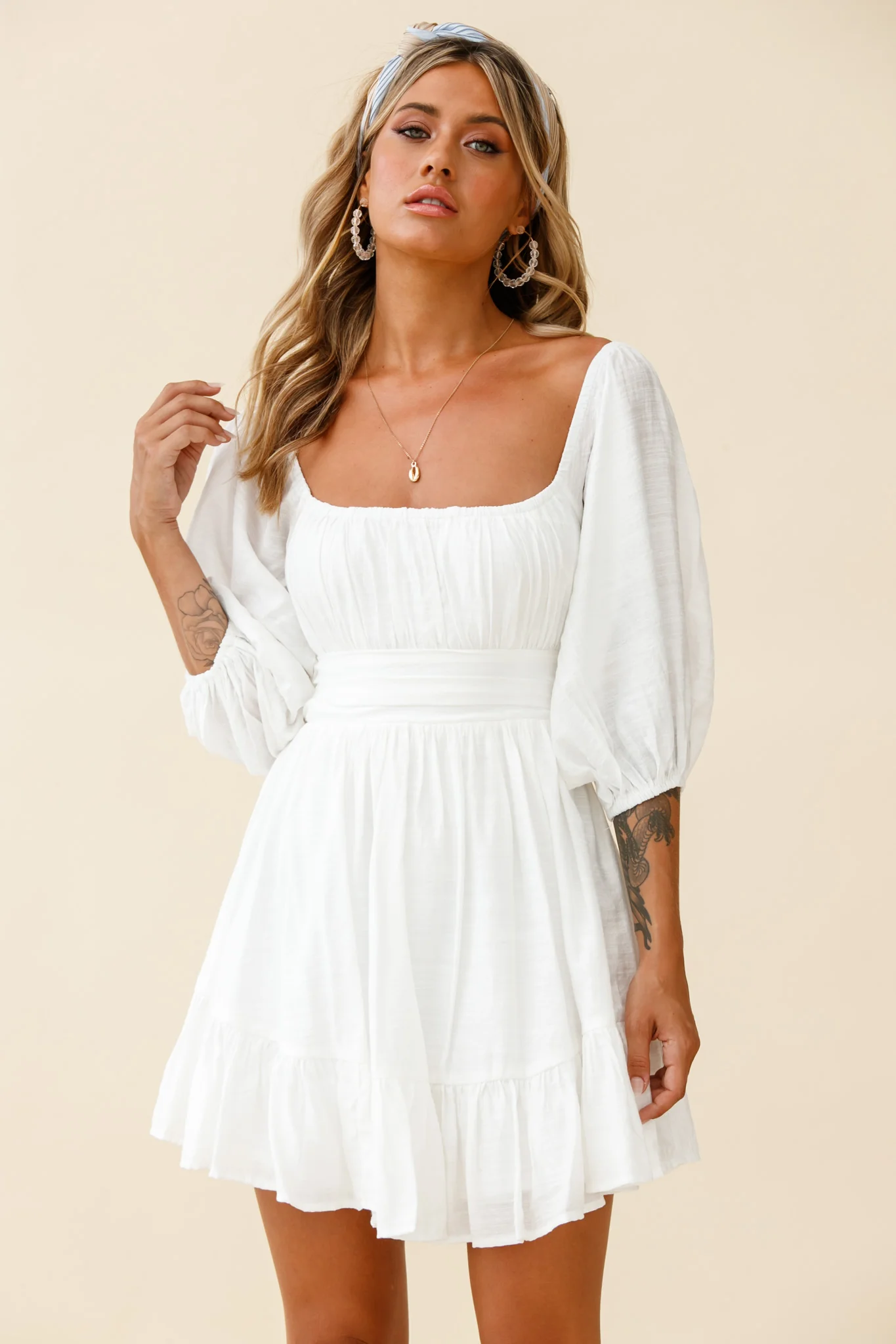 Abby Off-Shoulder Tie-Up Back Dress White - Image 6