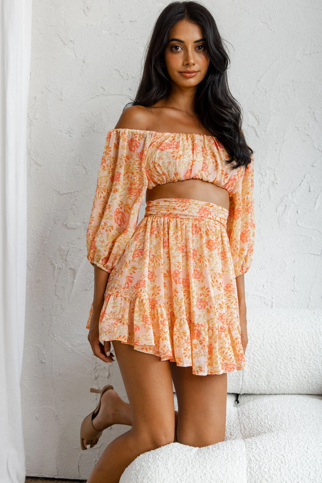 Abby Waistband A-Line Ruffle Hem Skirt Floral Print Pink - Image 4