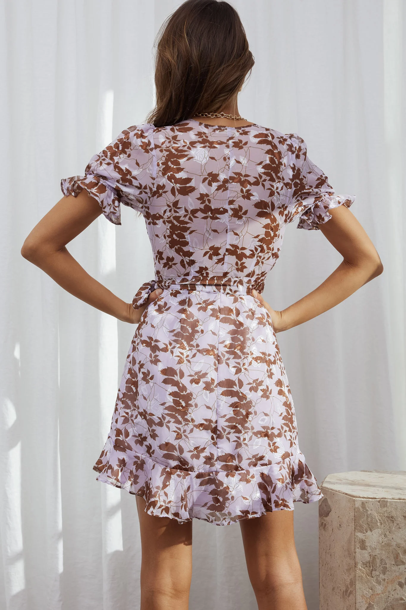 Abigail Wrap Front Puff Sleeve Dress Floral Print Lilac Multi - Image 6