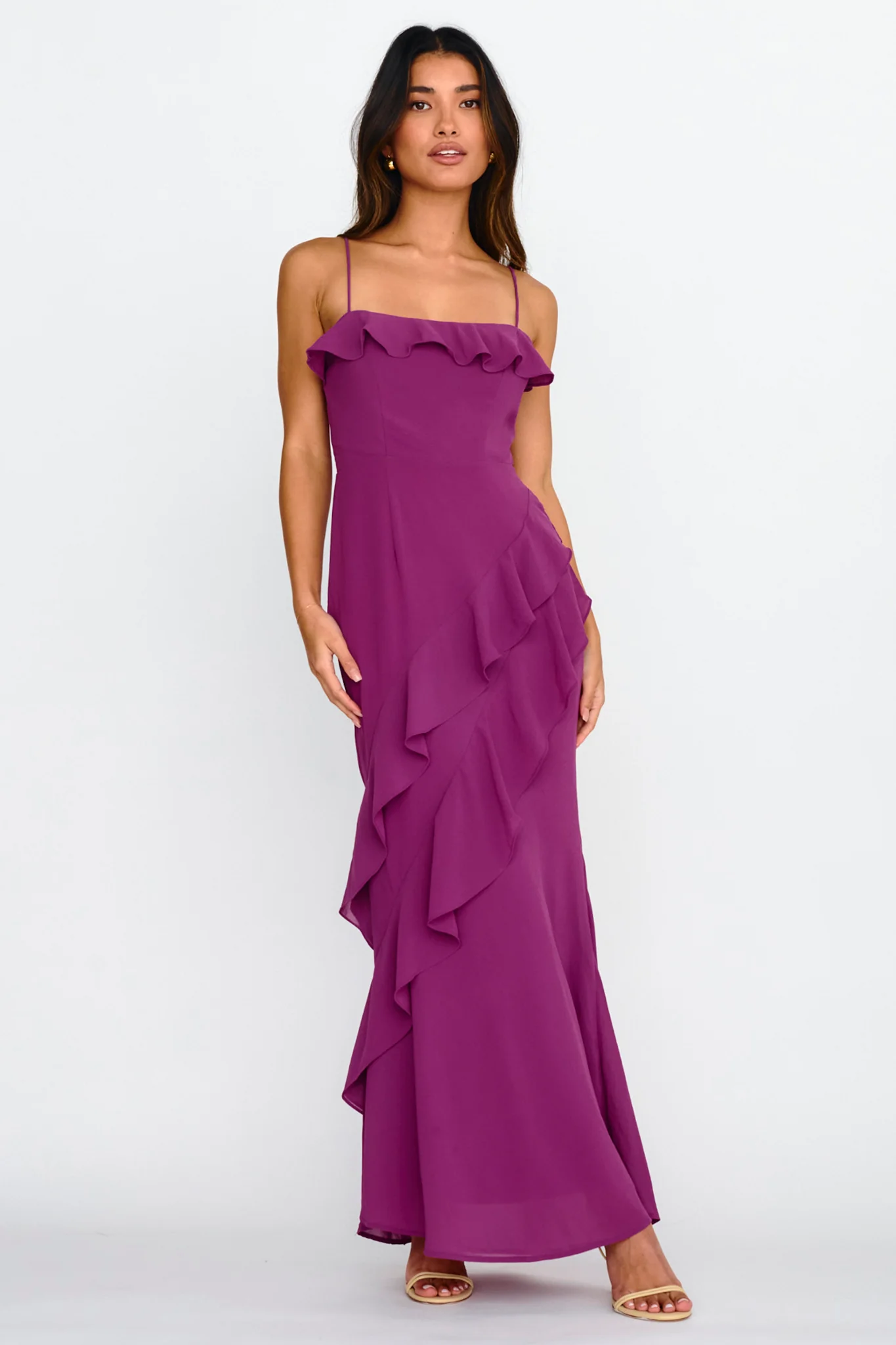 Actual Sunshine Ruffle Trim Maxi Dress Plum - Image 3