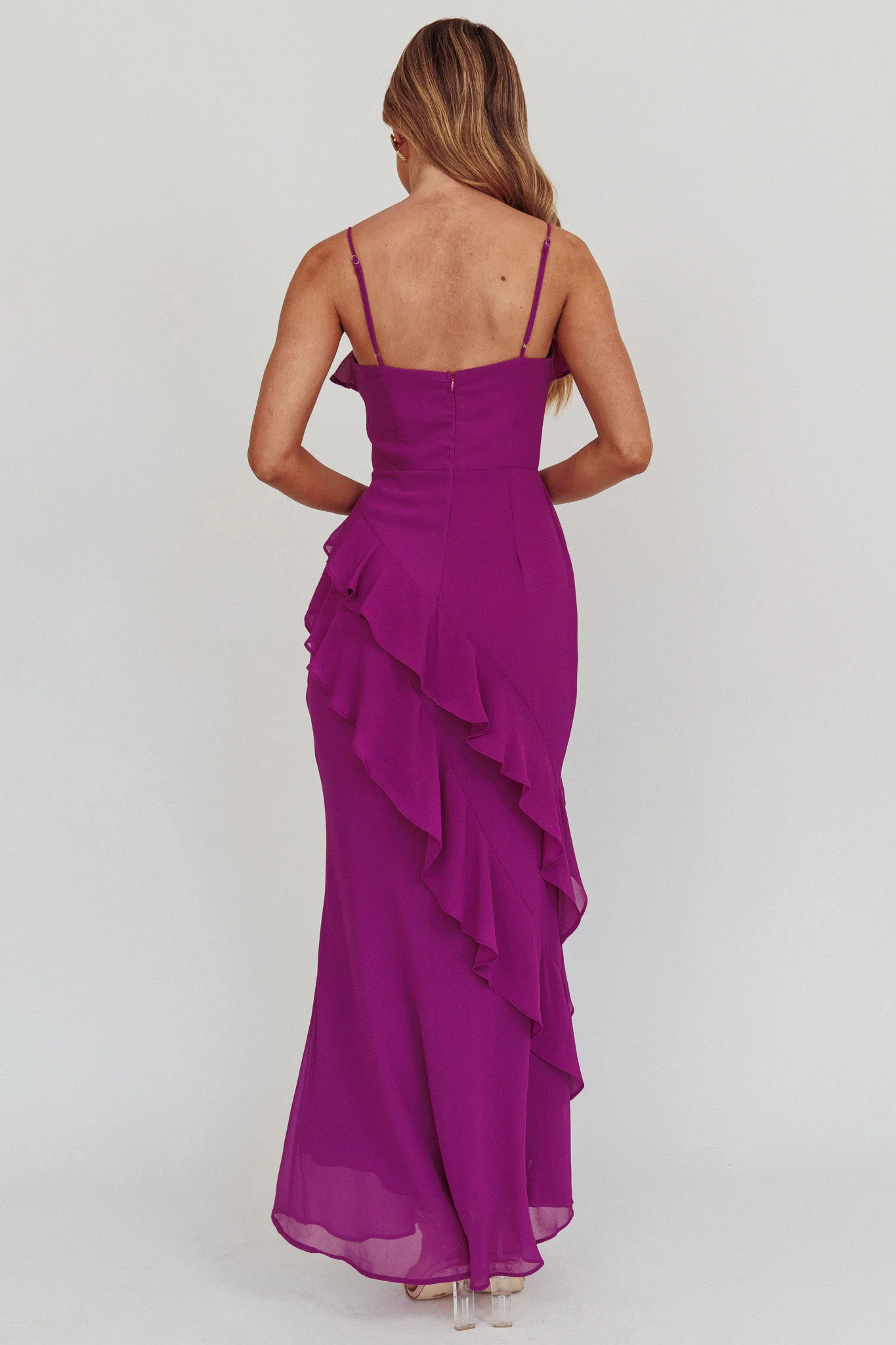 Actual Sunshine Ruffle Trim Maxi Dress Plum - Image 4