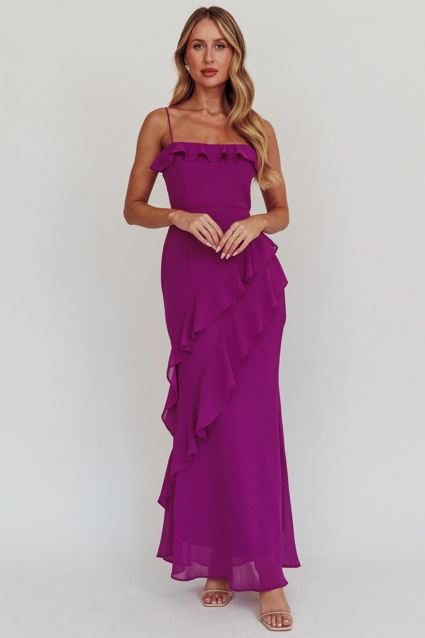 Actual Sunshine Ruffle Trim Maxi Dress Plum - Image 6