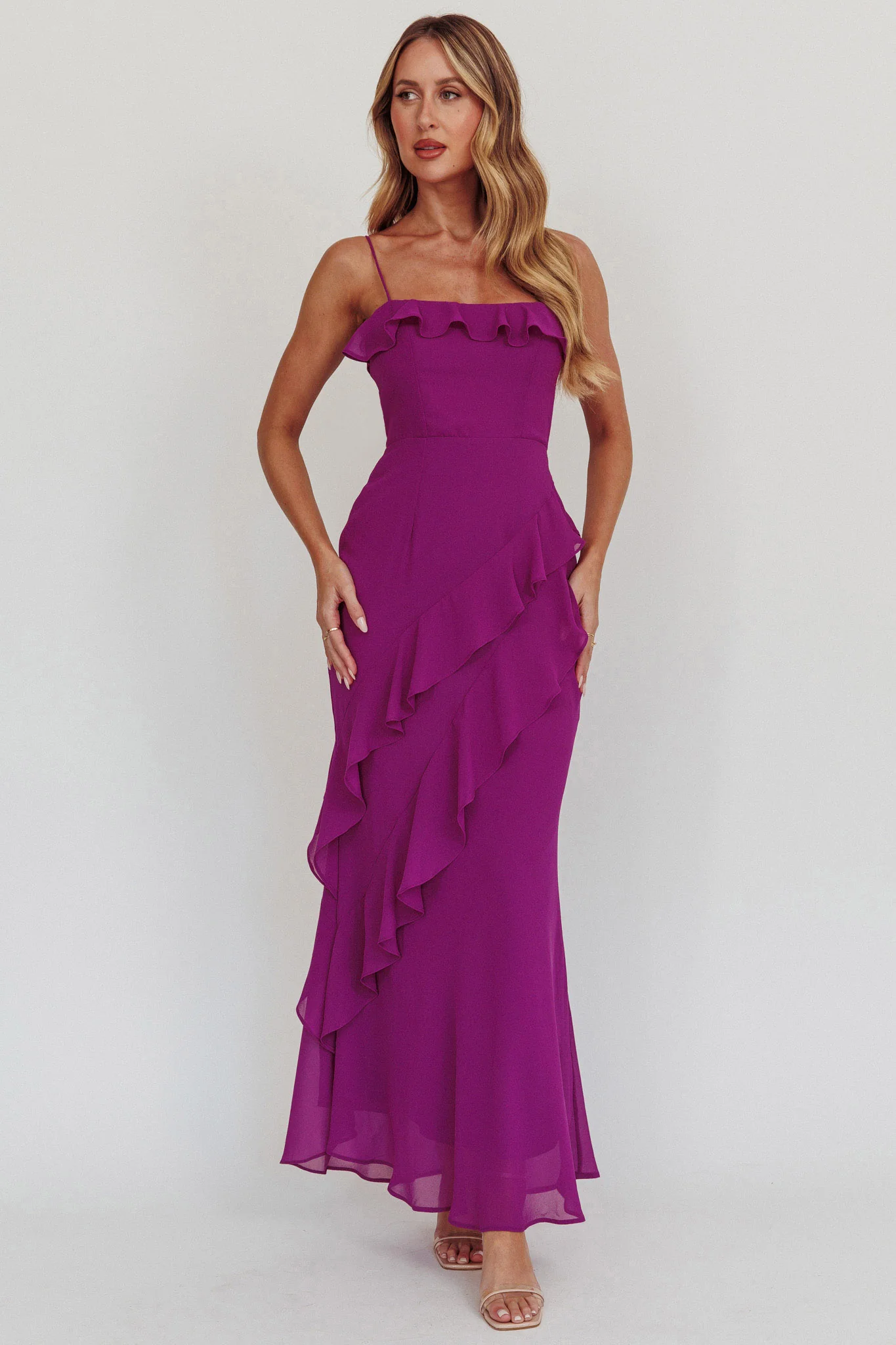 Actual Sunshine Ruffle Trim Maxi Dress Plum - Image 7