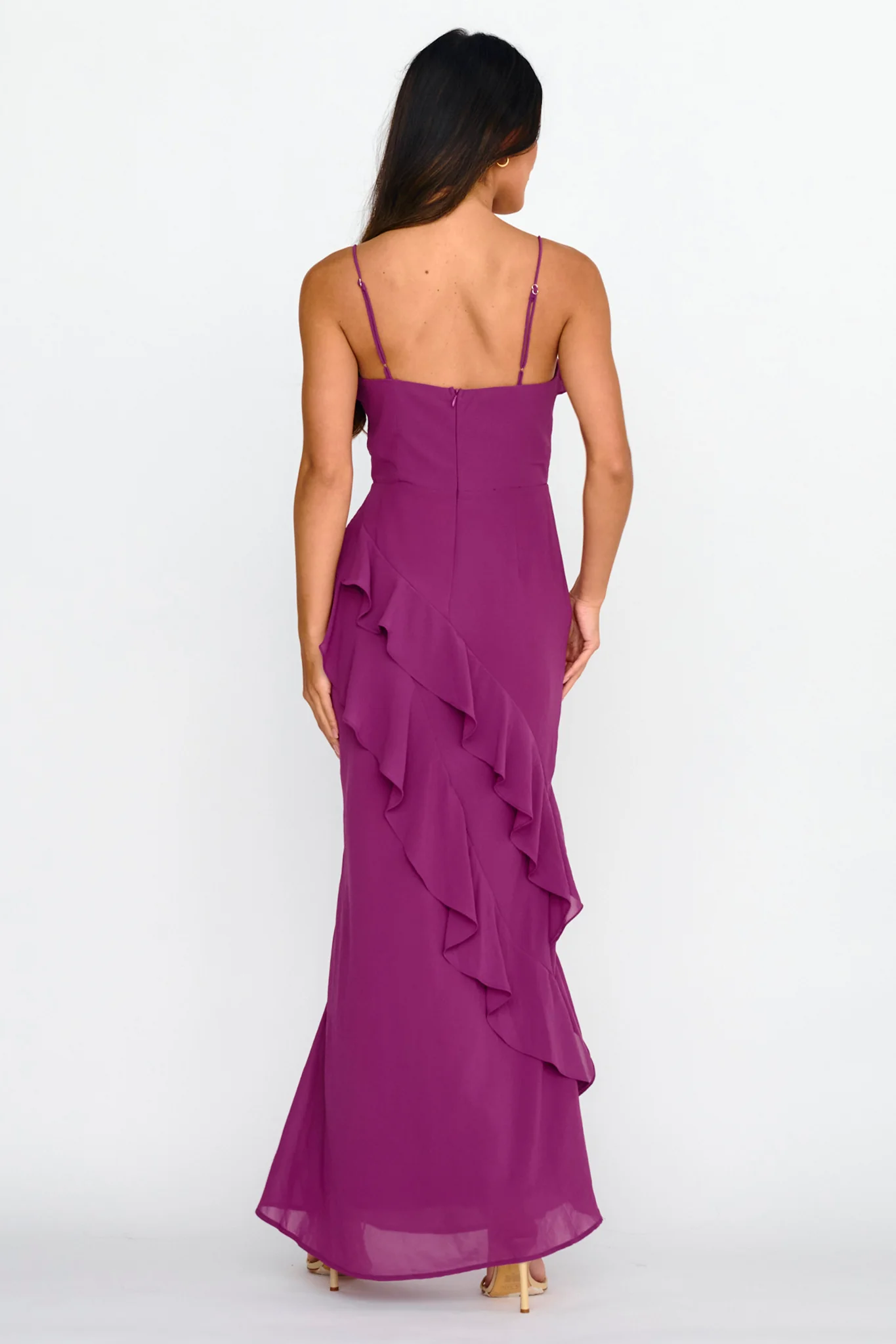 Actual Sunshine Ruffle Trim Maxi Dress Plum - Image 9