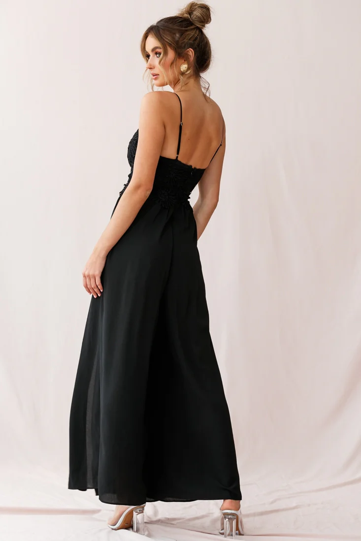 Ada Applique Embroidery Bust Wide Leg Jumpsuit Black - Image 3