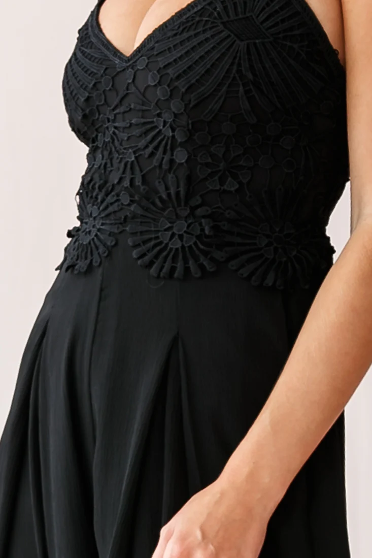 Ada Applique Embroidery Bust Wide Leg Jumpsuit Black - Image 4