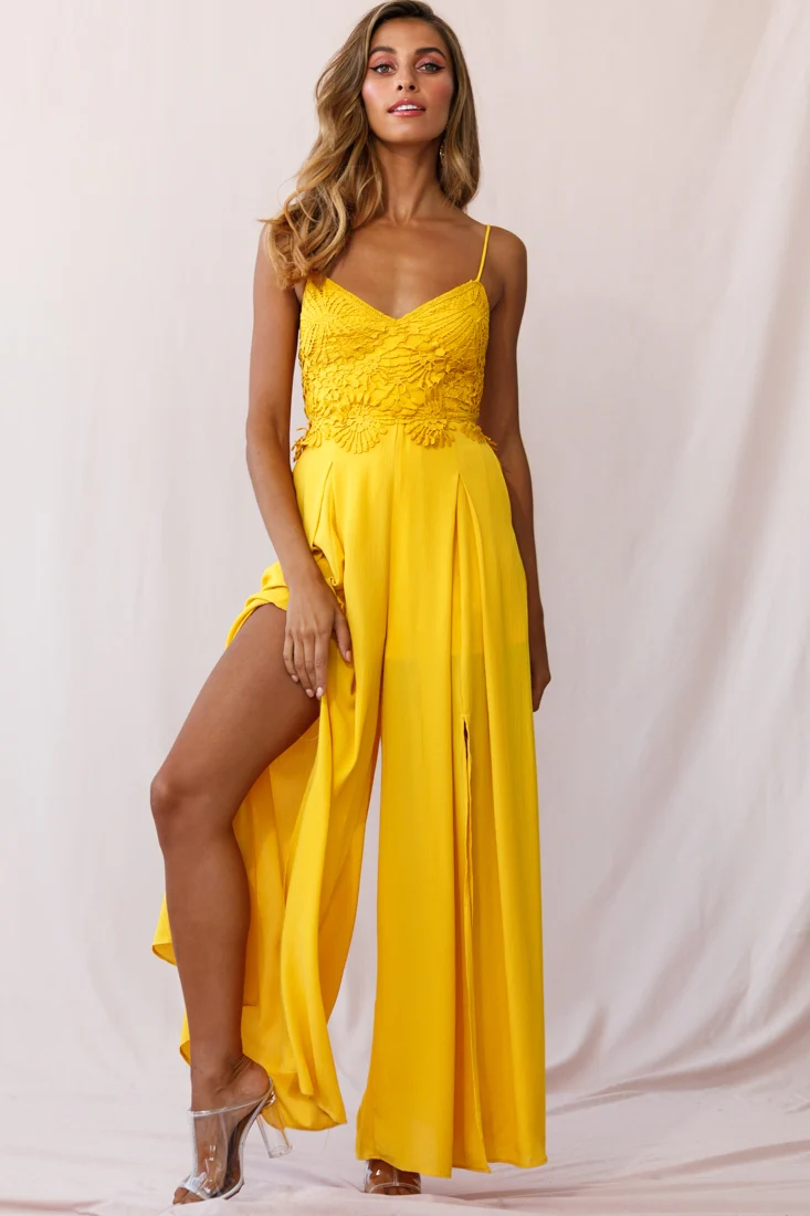 Ada Applique Embroidery Bust Wide Leg Jumpsuit Mustard - Image 2