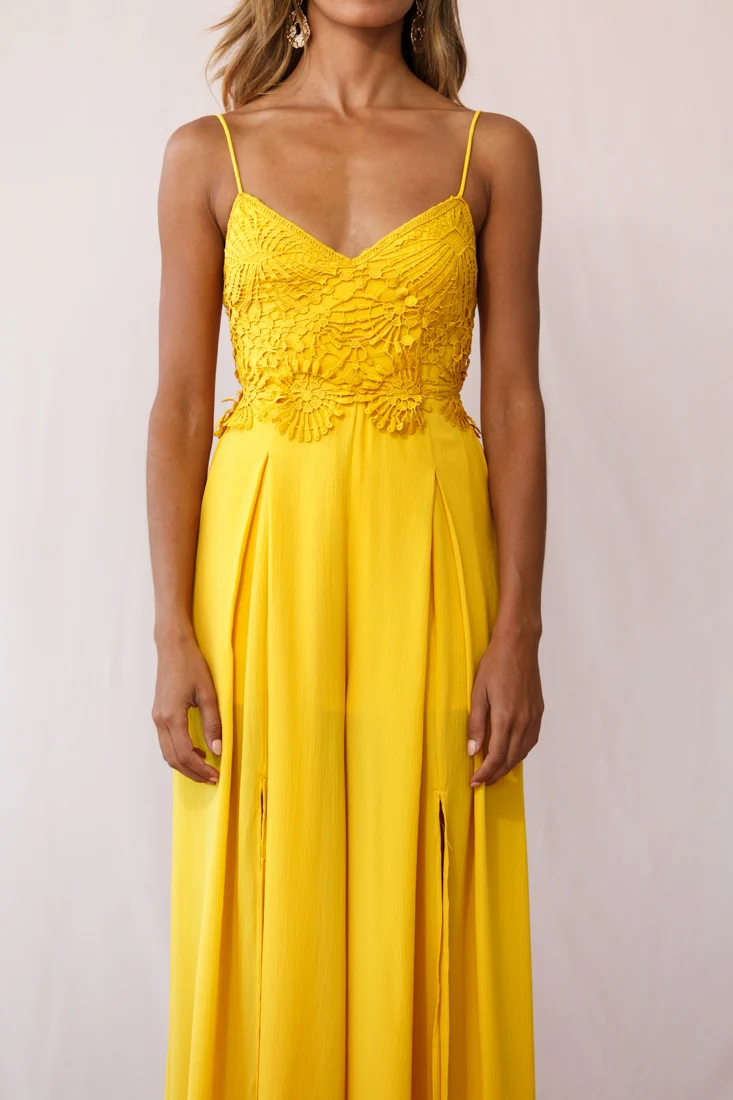 Ada Applique Embroidery Bust Wide Leg Jumpsuit Mustard - Image 4
