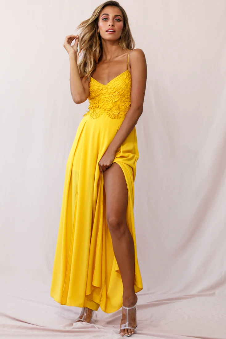 Ada Applique Embroidery Bust Wide Leg Jumpsuit Mustard - Image 5