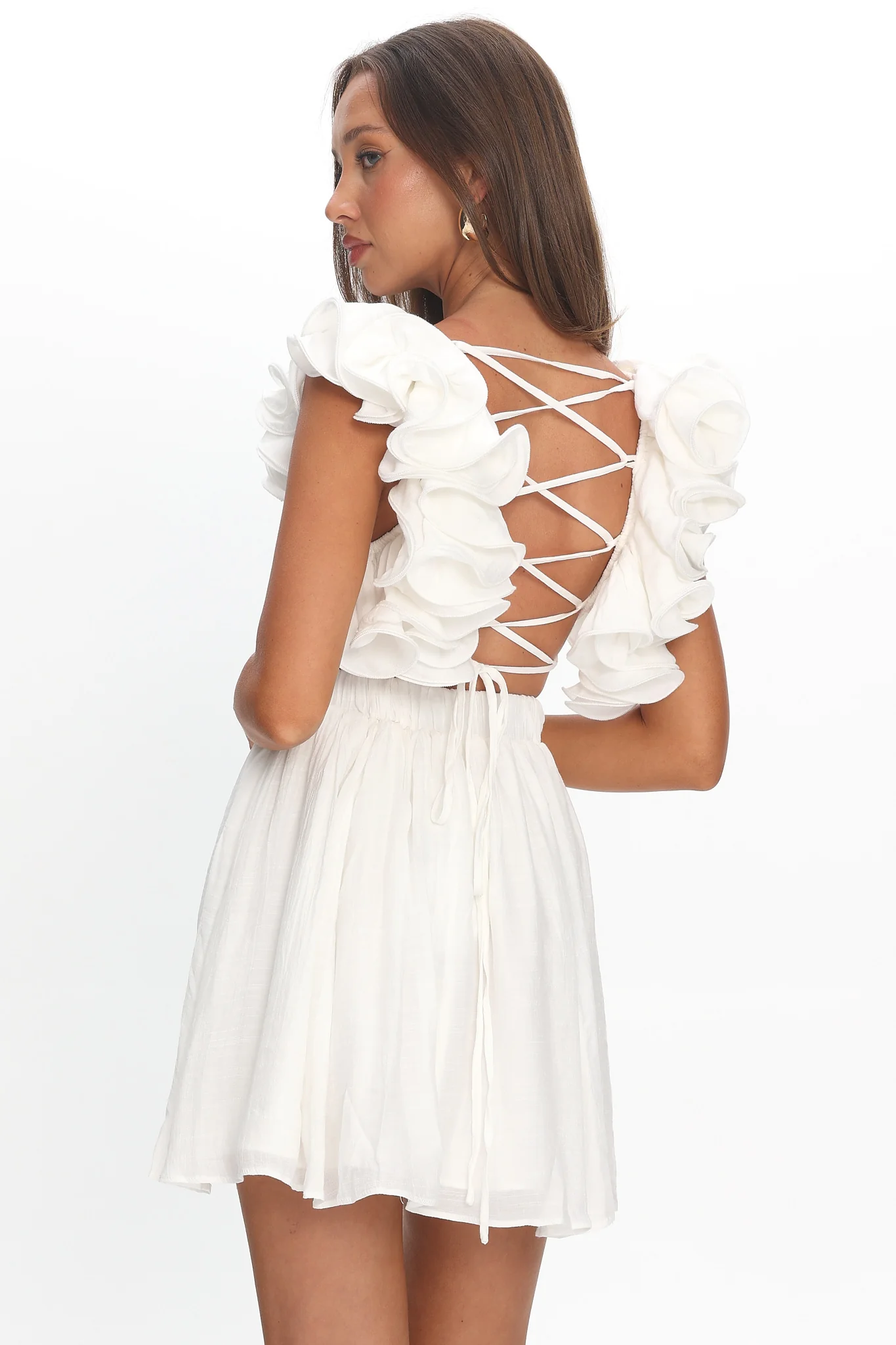 Adagio Lace-Up Back Mini Dress Off White - Image 3