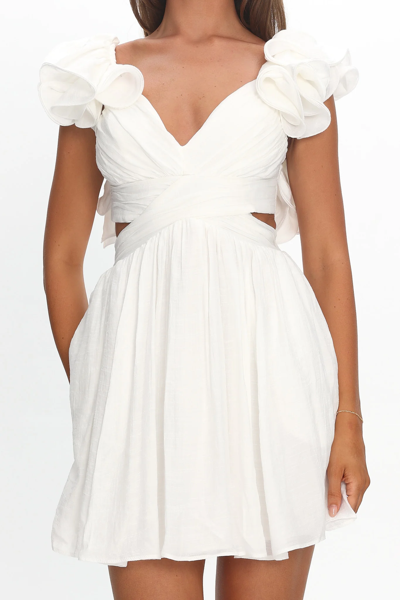Adagio Lace-Up Back Mini Dress Off White - Image 4