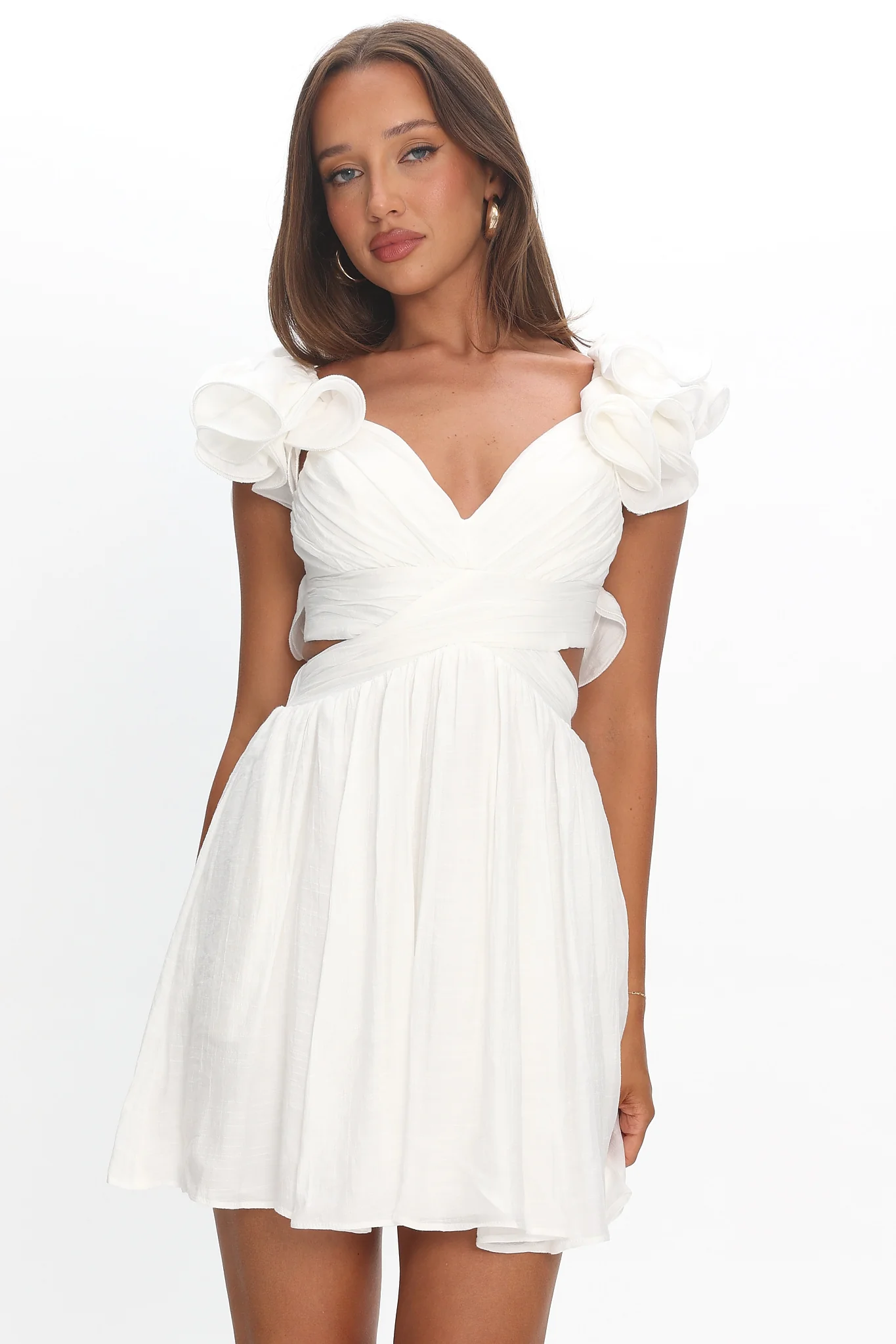Adagio Lace-Up Back Mini Dress Off White - Image 5