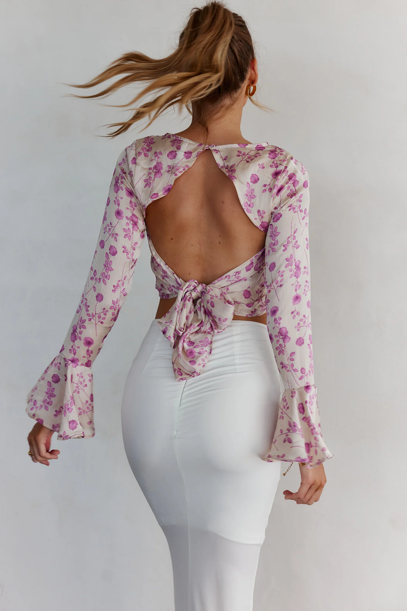 Adalia Long Sleeve Tied Top Floral Champagne - Image 3
