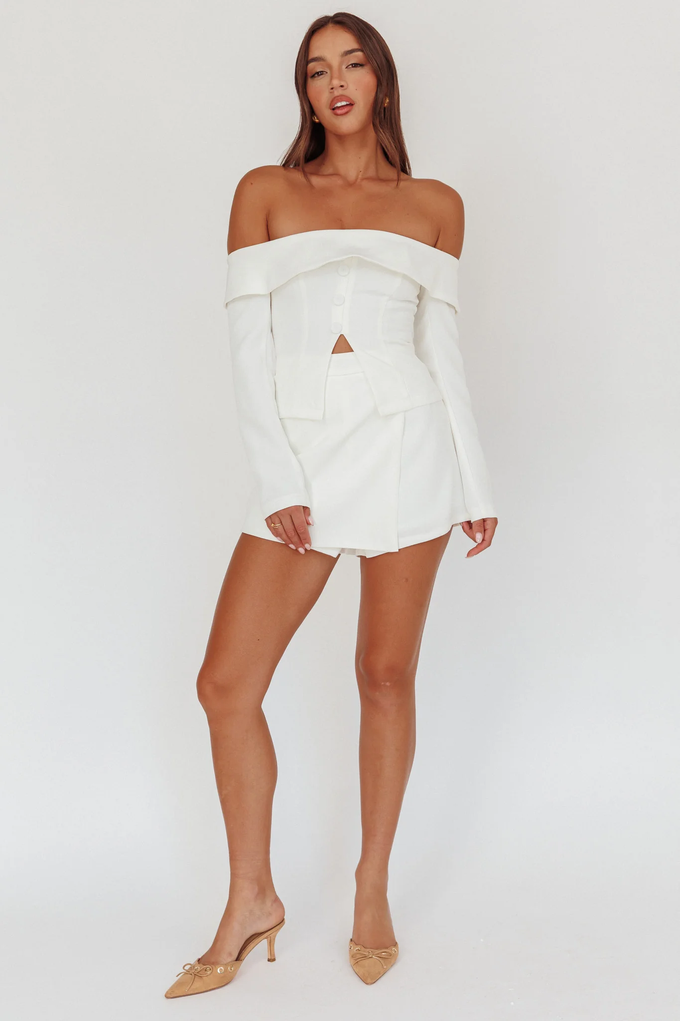 Adalis High Waist Wrap Front Shorts Off White - Image 4