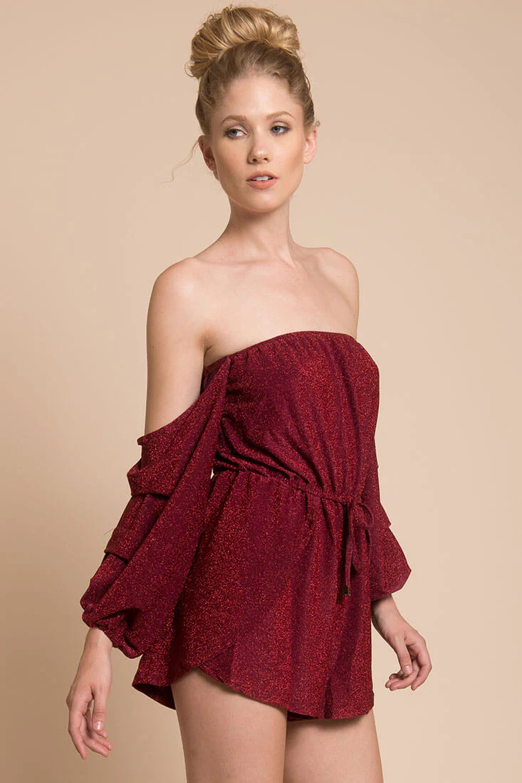 Addison Off The Shoulder Romper Wine - Image 3