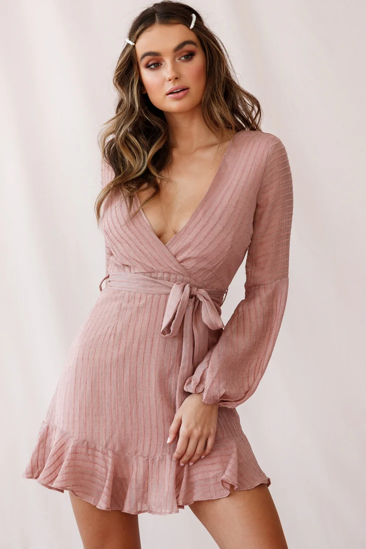 Adelaide Long Balloon Sleeve Wrap Dress Rose - Image 3