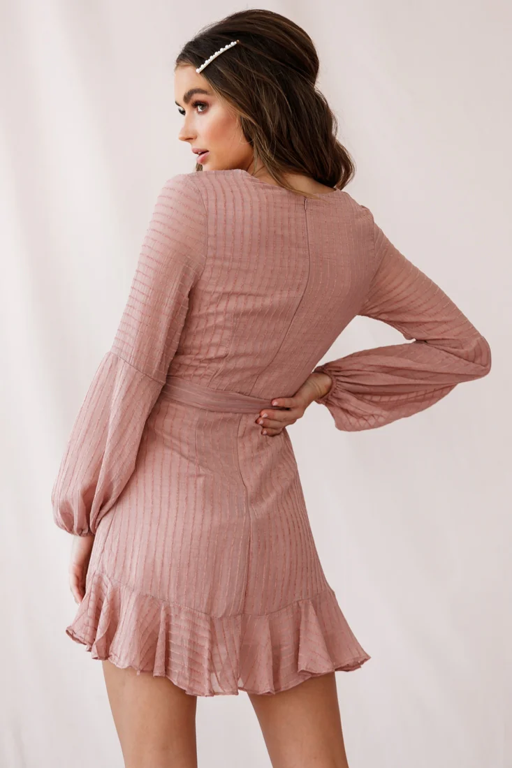 Adelaide Long Balloon Sleeve Wrap Dress Rose - Image 4
