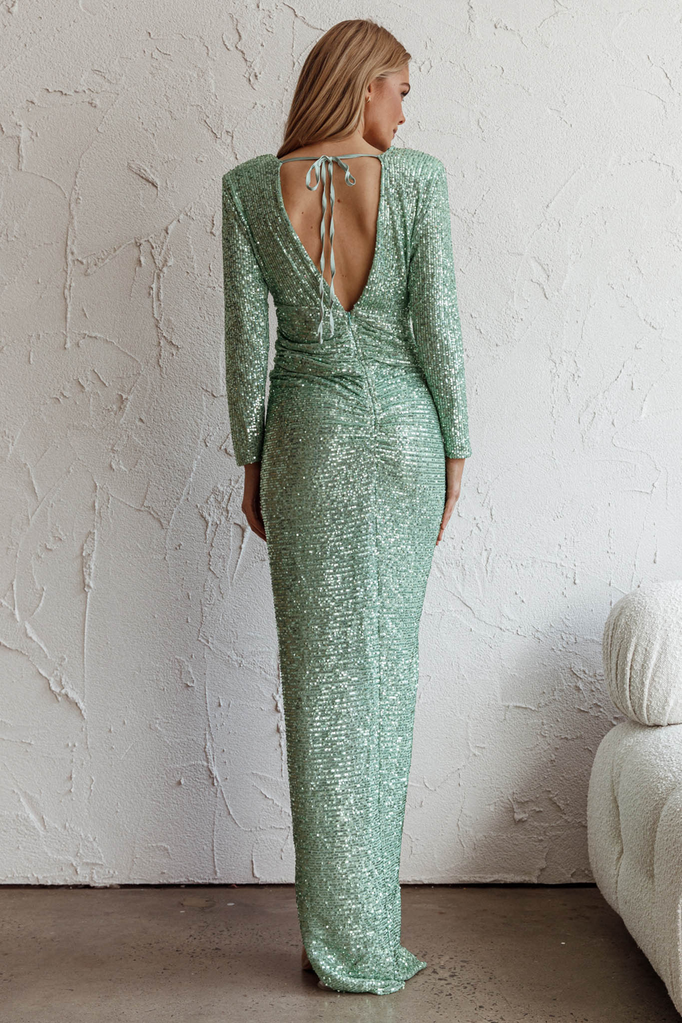 Adele Long Sleeve Sequin Maxi Dress Mint - Image 2