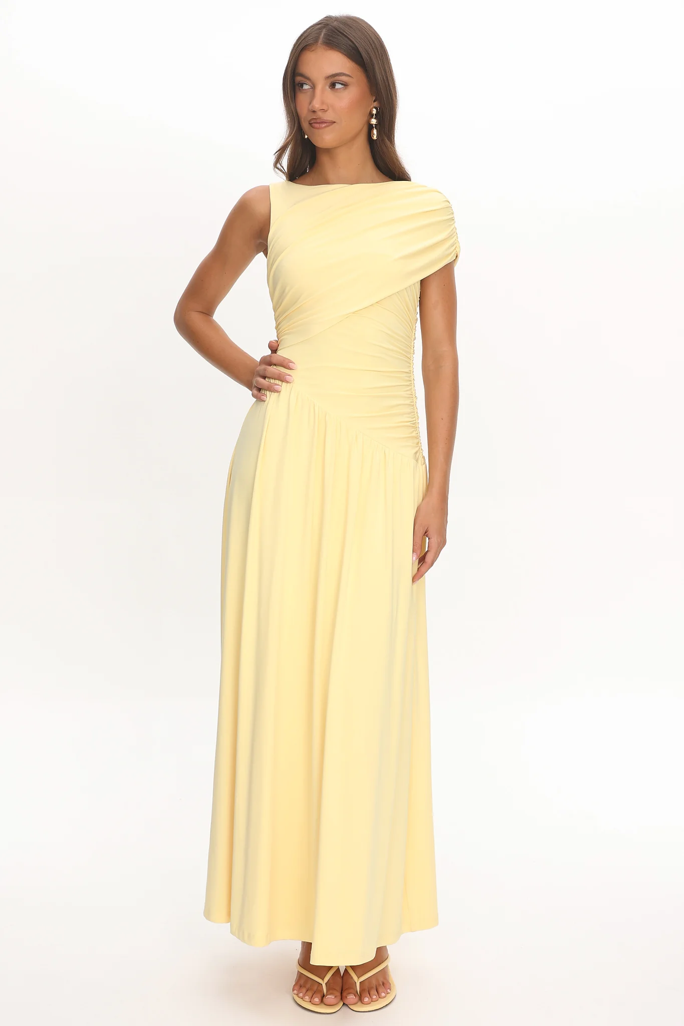 Adiel Ruched Asymmetric Waist Maxi Dress Butter - Image 2