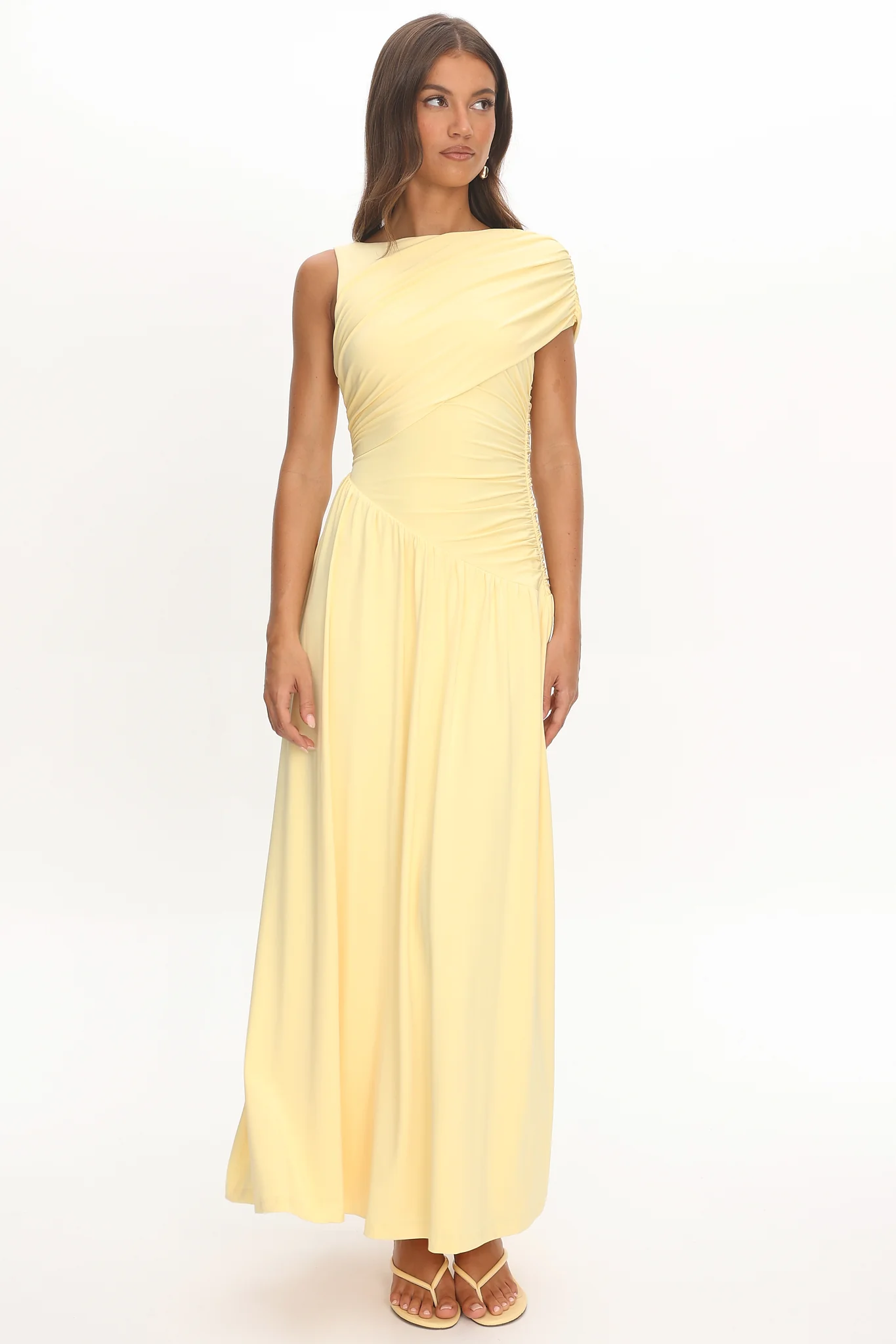 Adiel Ruched Asymmetric Waist Maxi Dress Butter - Image 5