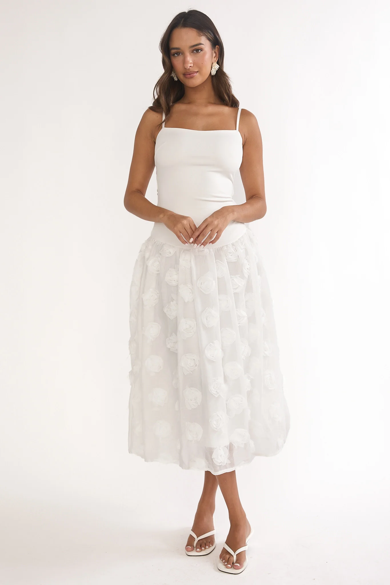 Adley Embellished Drop Waist Midi Dress White - Image 4