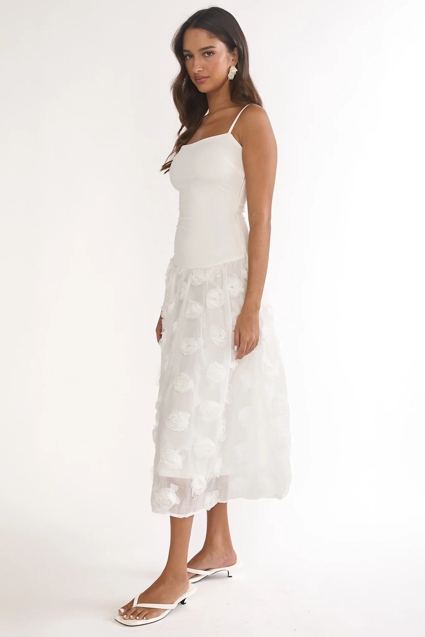 Adley Embellished Drop Waist Midi Dress White - Image 6