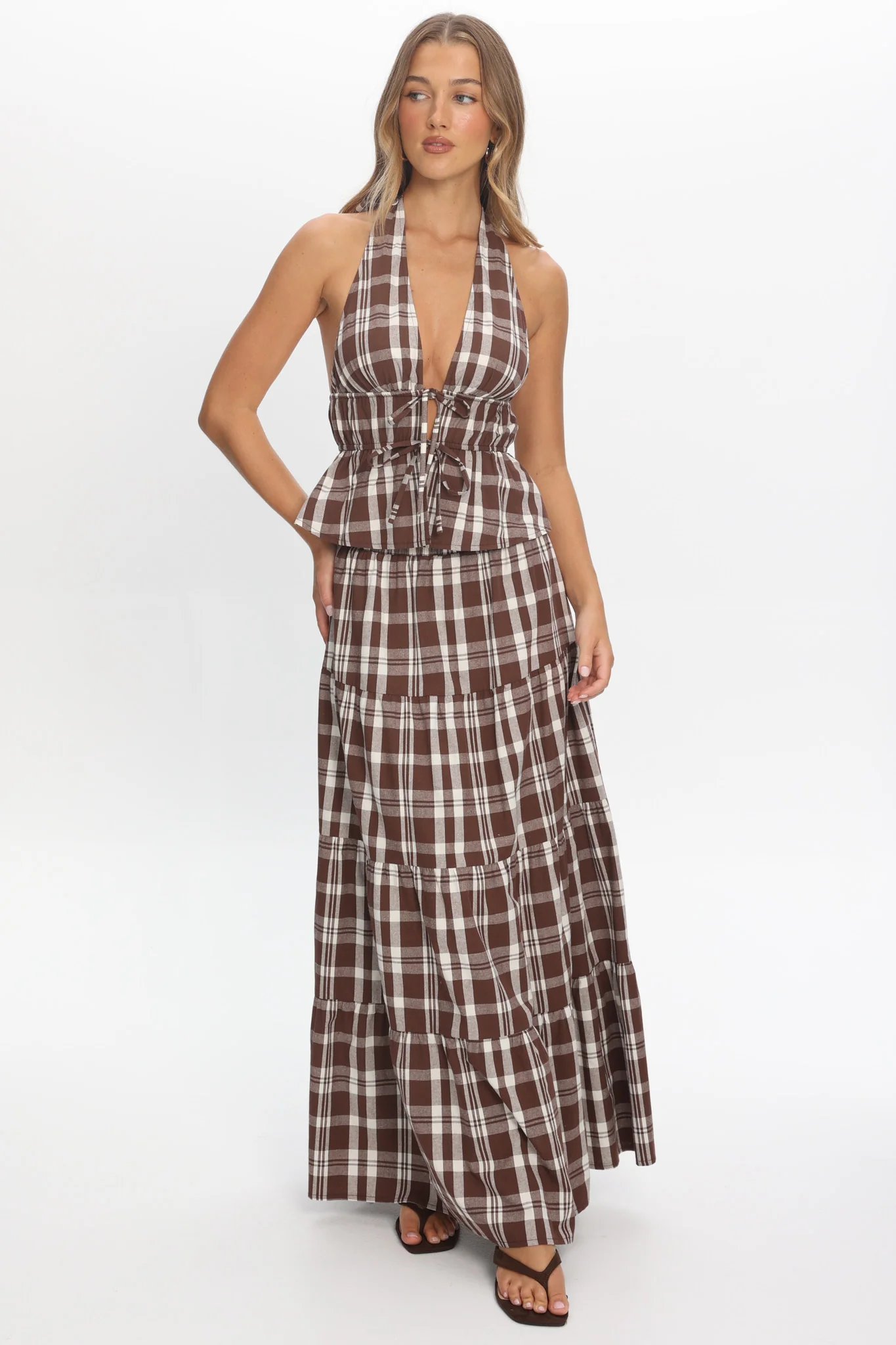 Admire Elasticated Maxi Skirt Plaid Chocolate - Image 4