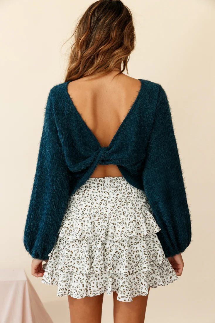 Adore Back-To-Front Twist Knit Crop Top Teal - Image 2