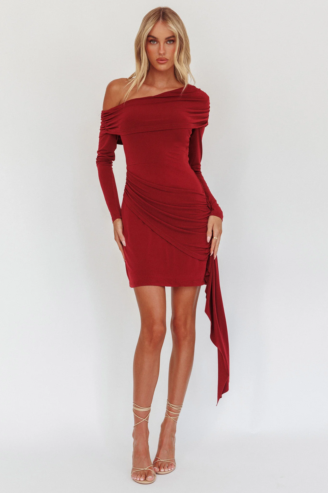 Afroditi Side Sash Draped Mini Dress Wine - Image 6