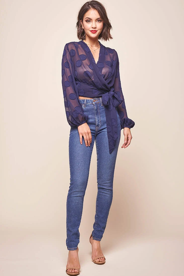 After Hours Sheer Wrap Blouse Navy - Image 2