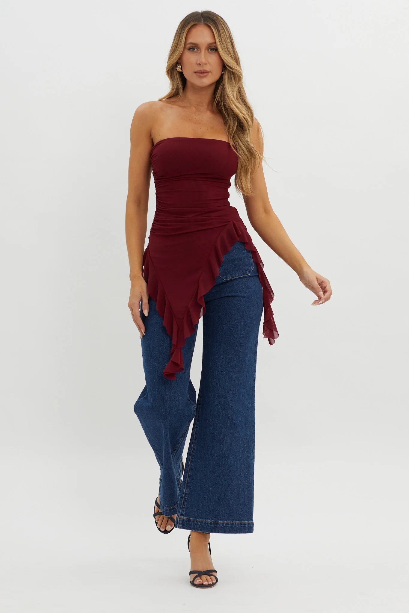 After Party Ruffle Trim Top Sangria - Image 5