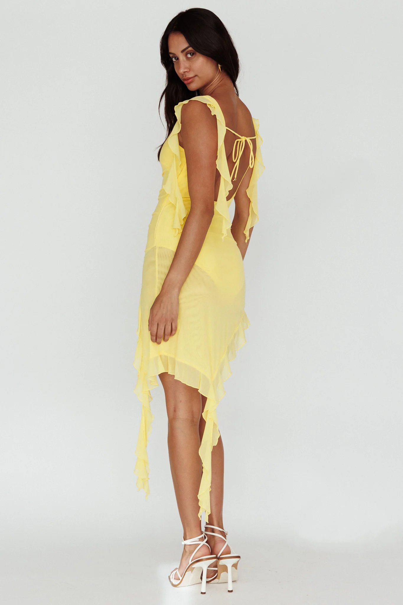 After Party Sleeveless Ruffle Trim Mini Dress Lemon - Image 2