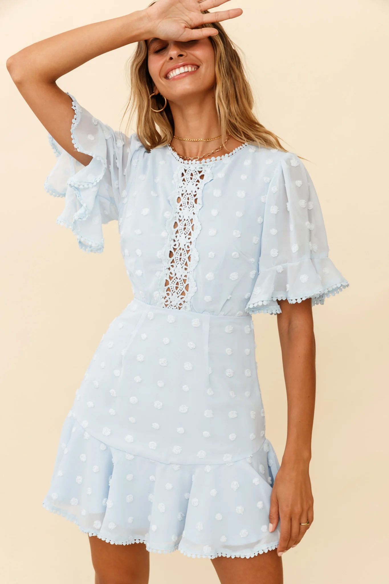 Afternoon Delight Crochet Bust Accent Open Back Dress Baby Blue - Image 6