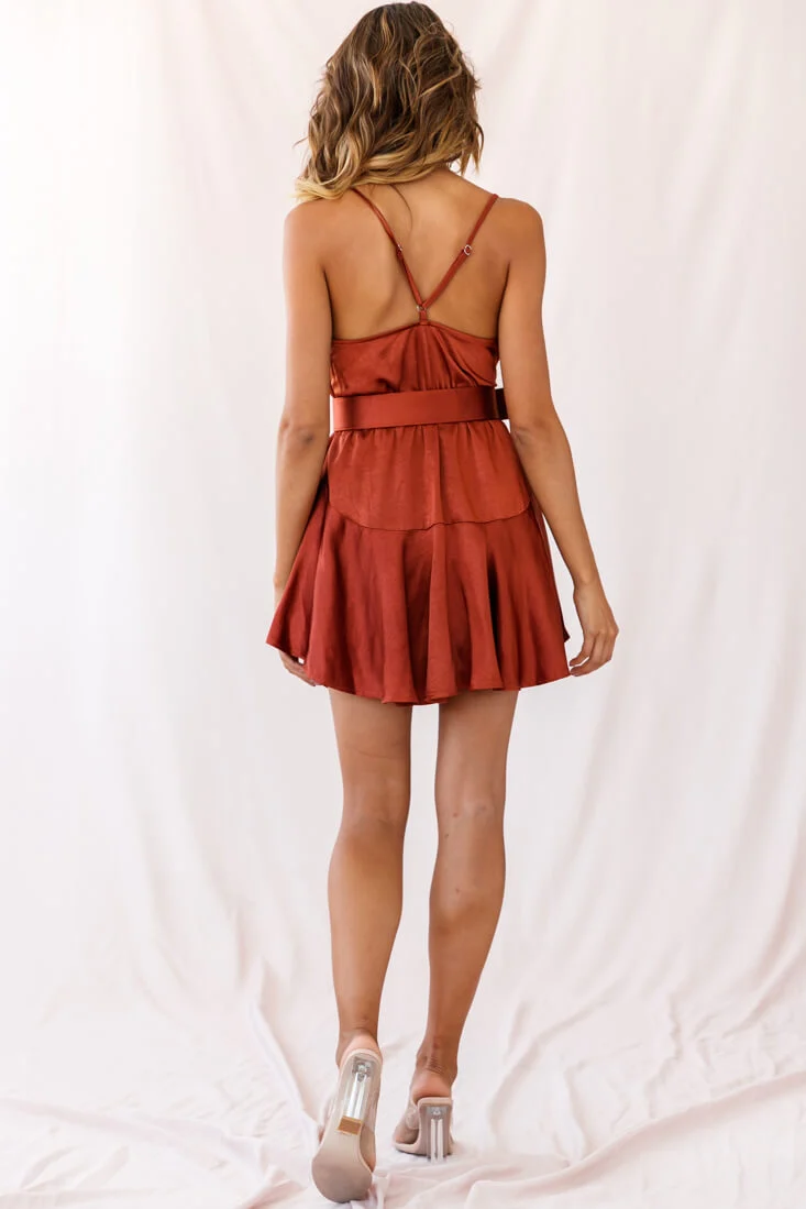 Agent 99 Belted Satin Cowl Neck Dress Brown - Image 4