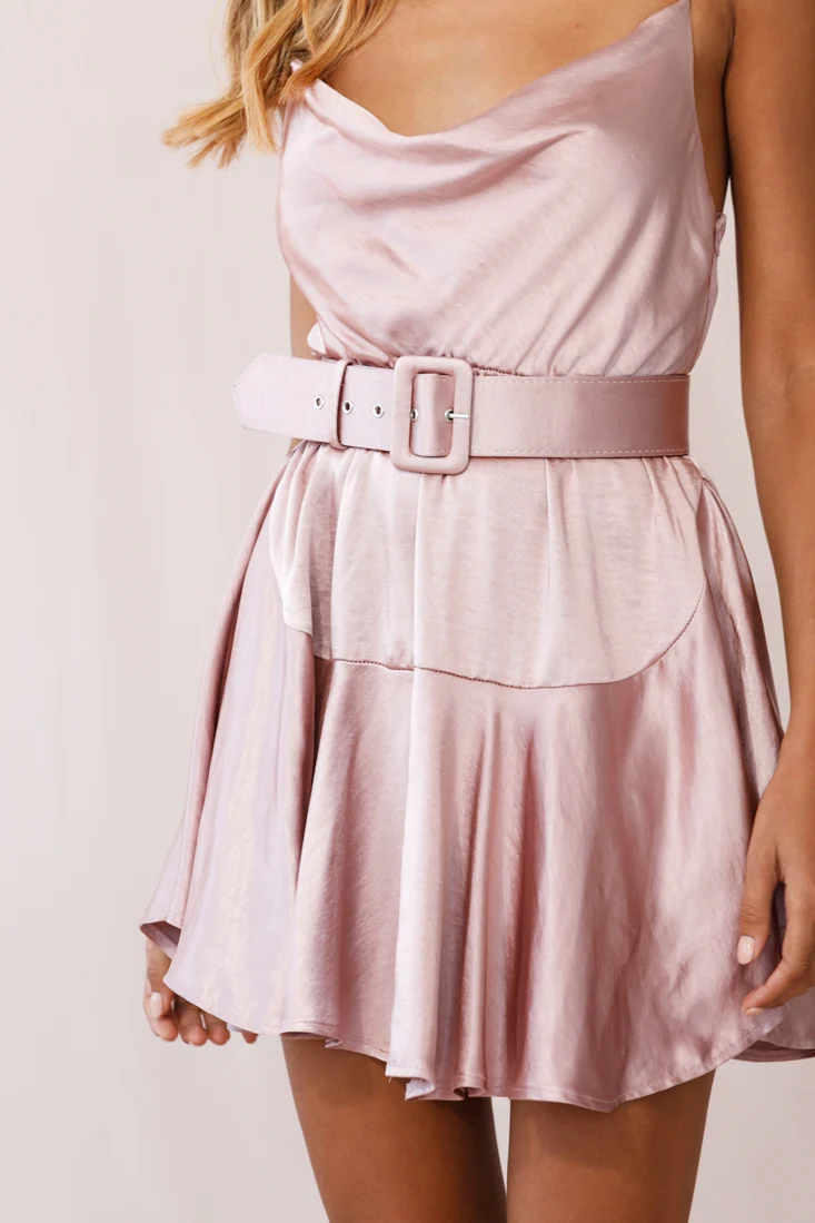 Agent 99 Belted Satin Cowl Neck Dress Rose - Image 5