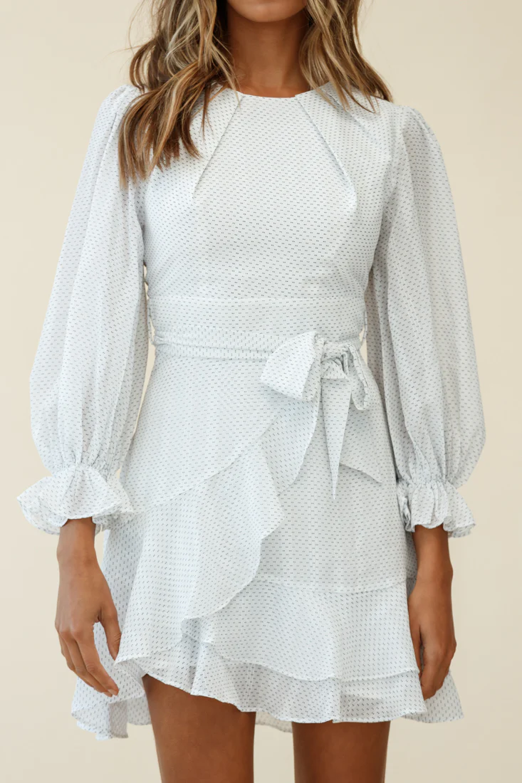 Agnes Long Sleeve Pleat Detail Dress White - Image 7