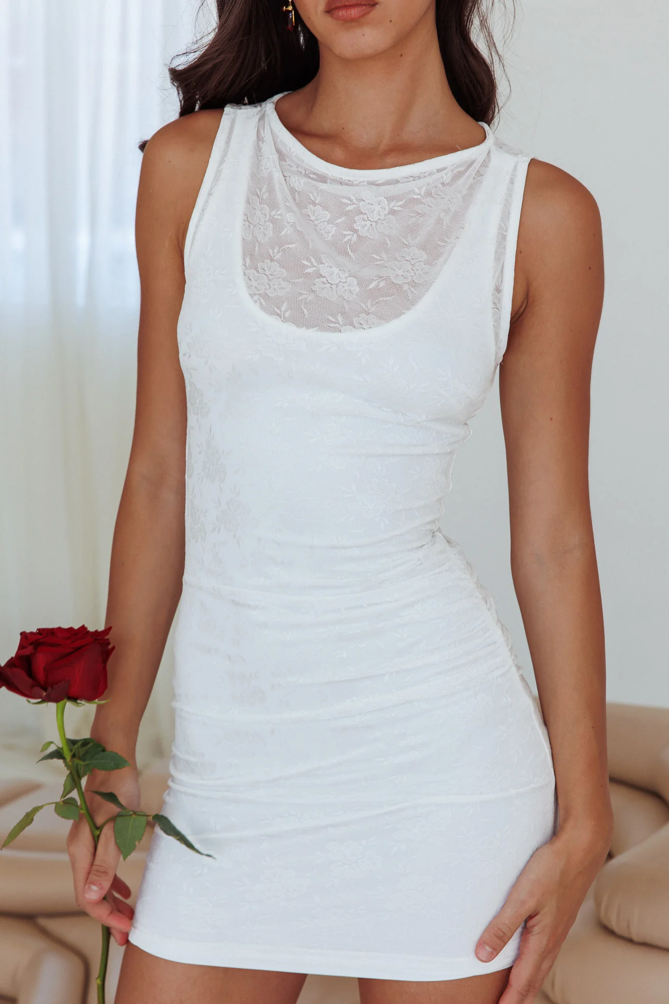 Agyness Lace Mini Dress Off White - Image 5