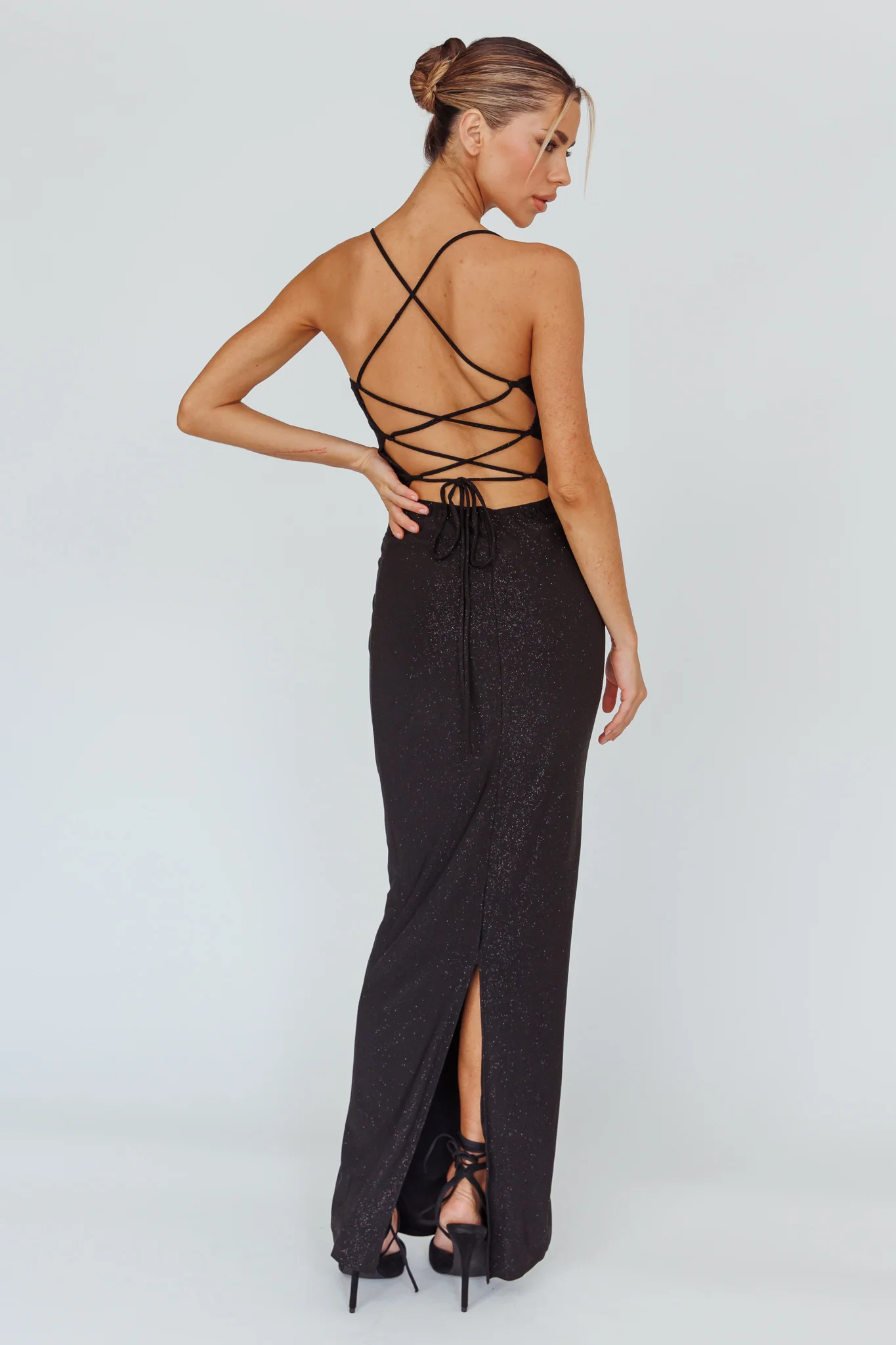 Ailani Lace-Up Back Maxi Dress Sparkle Black - Image 2