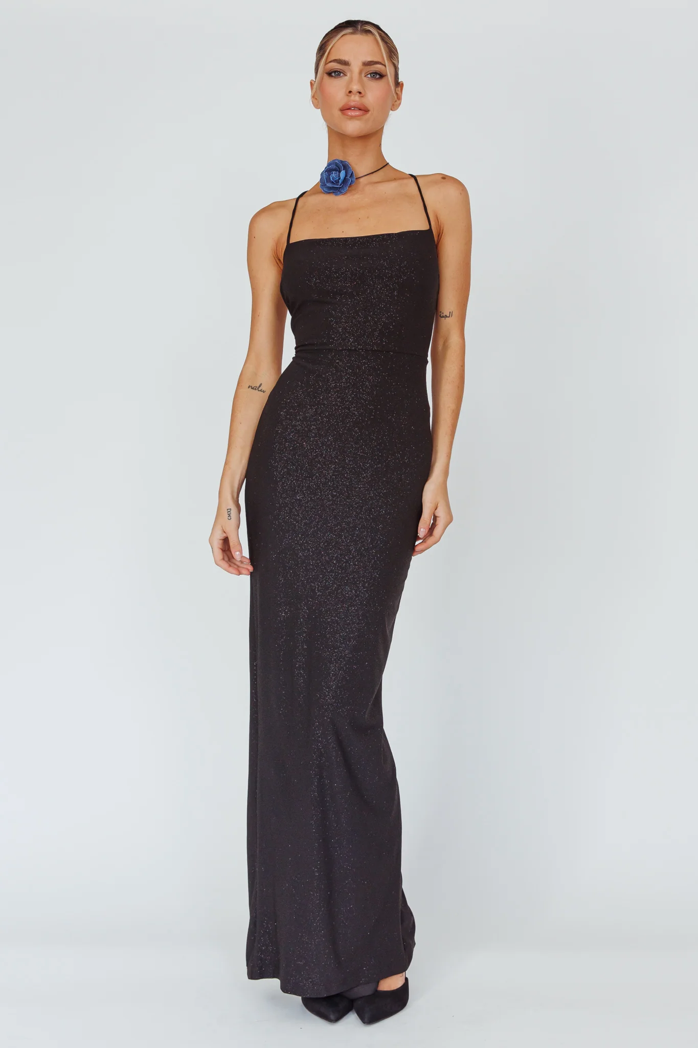 Ailani Lace-Up Back Maxi Dress Sparkle Black - Image 5
