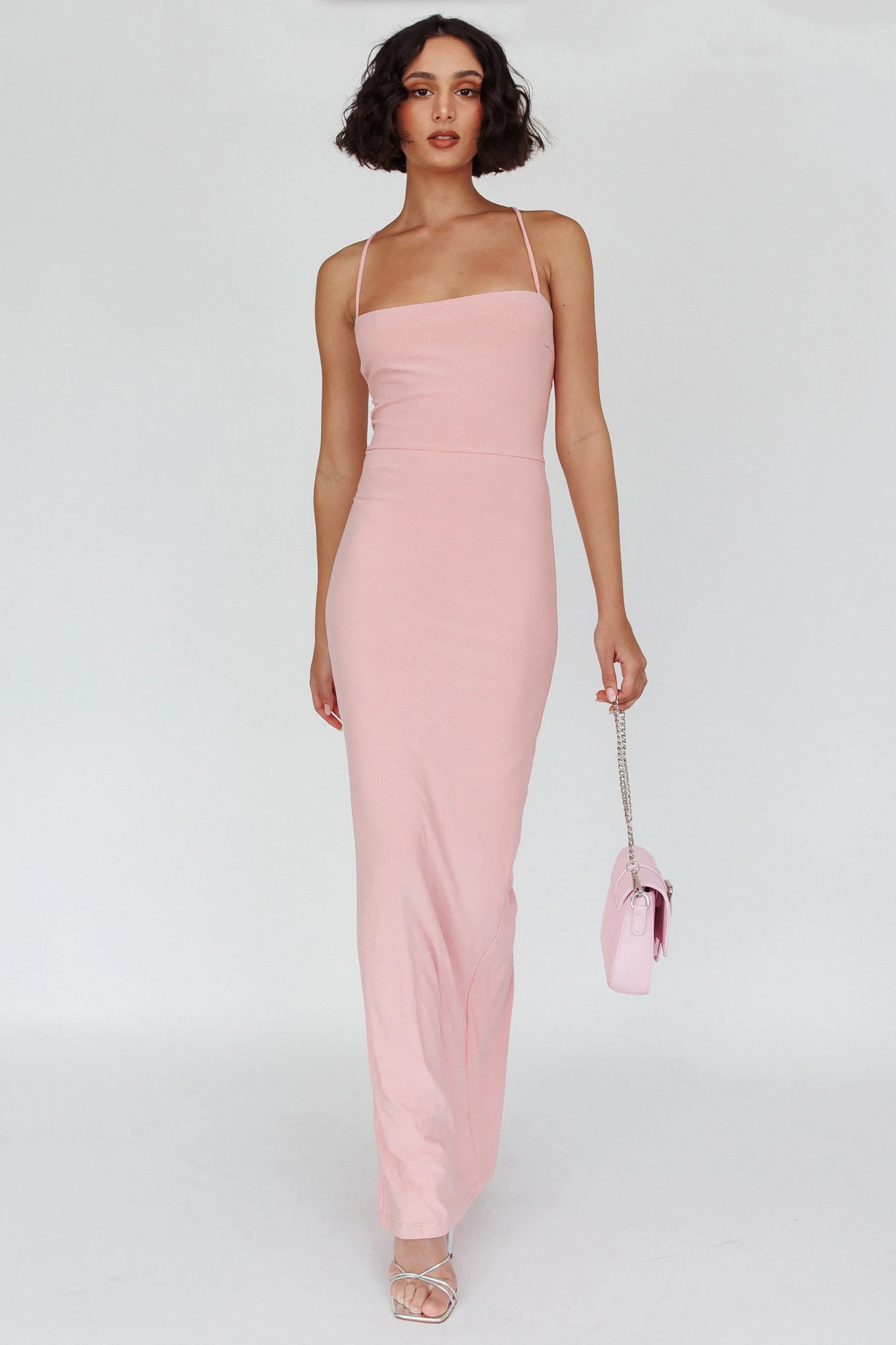 Ailani Lace-Up Back Maxi Dress Sparkle Pink - Image 6
