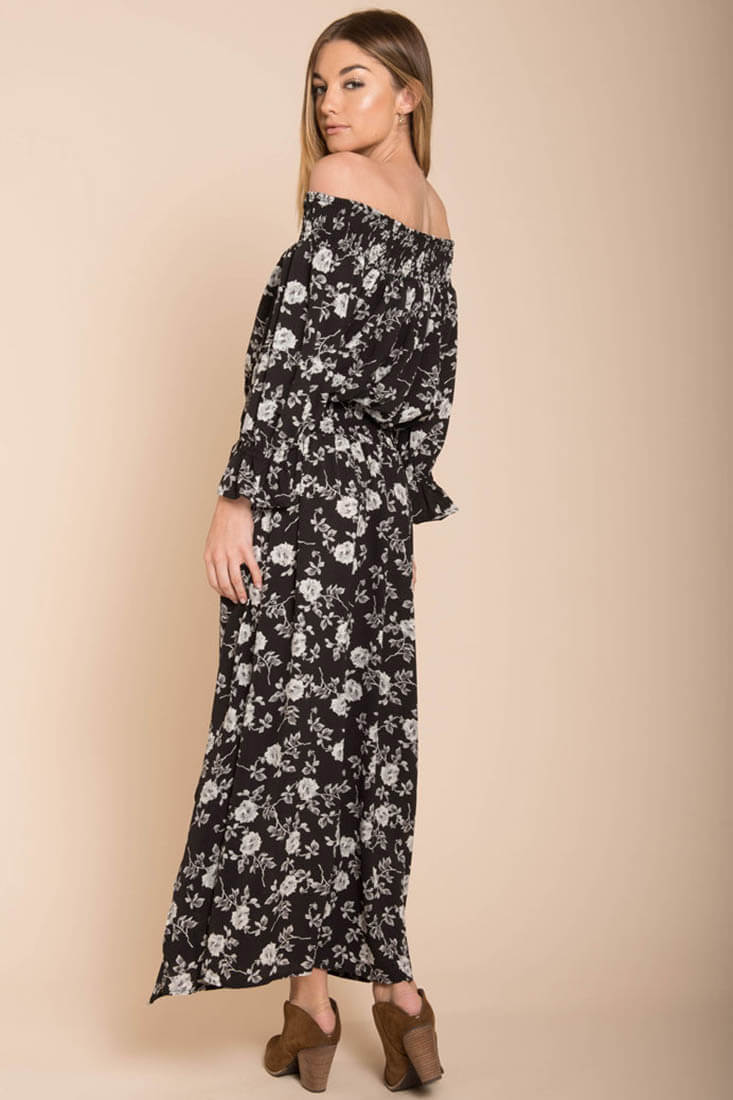 Aiyana High Slit Floral Maxi Dress Black - Image 3